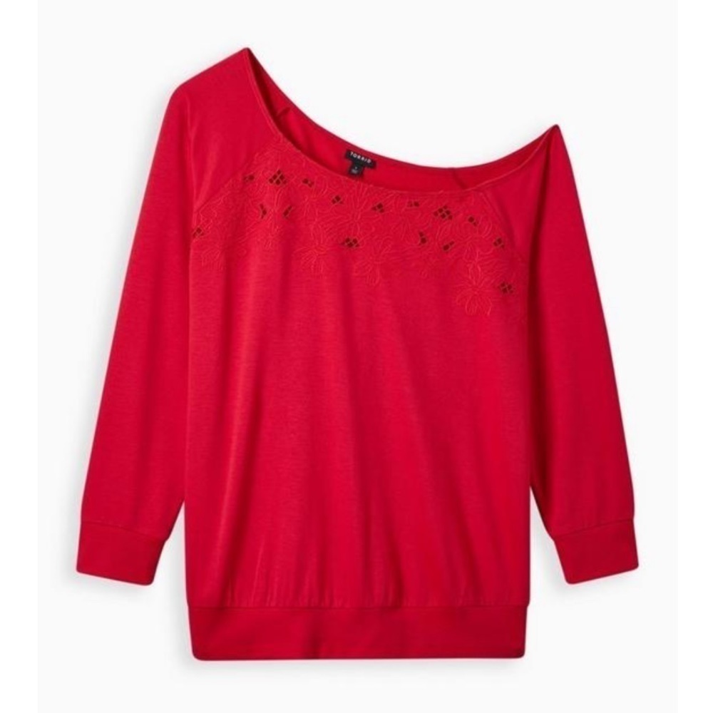 Torrid 2 OFF-SHOULDER Light WEIGHT FRENCH TERRY EMBROIDERED SWEATSHIRT - Picture 5 of 10